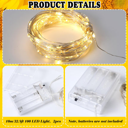 Crowye 124 Pcs Christmas Sunflower Tree Ornaments Yellow Sunflower Christmas Decorations Big Artificial Sunflowers Tree Topper Mini Sunflower Ornaments Bulk with 2 String Lights for Christmas Tree