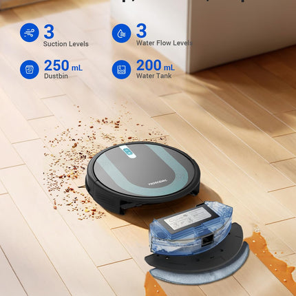 Proscenic 850T Wifi Robot Vacuum And Mop With Gyro Navigation, Boundary Strip, Selfcharging For Hard Floors And Carpets