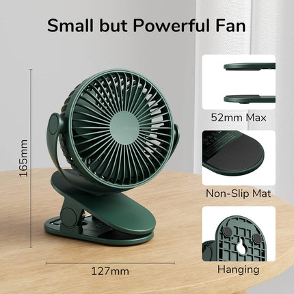 Jisulife Clip On Fan, Stroller Fan Battery Operated, Small Fan Portable 4000Mah Rechargeable, 4 Speeds, Powerful Wind Ultra Quiet