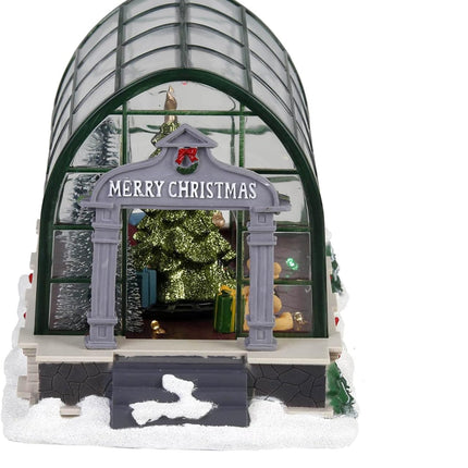 innodept12 Animated Lighted Christmas Village Greenhouse, Christmas Collectible House Ballroom Display Xmas Home Accent Tabletop Decoration, Musical Battery-Operated