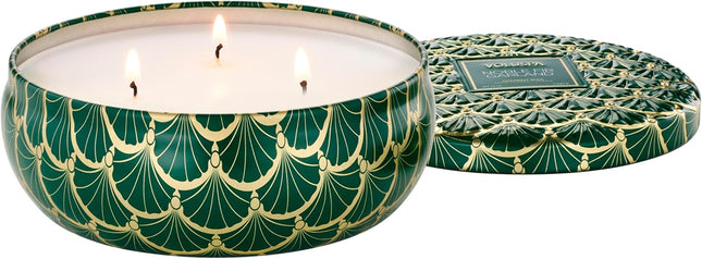 Voluspa Noble Fir Garland, 3 Wick Tin Candle, 12oz, 40 Hour Burn Time, Coconut Wax Candle for The Home, Poured in The USA