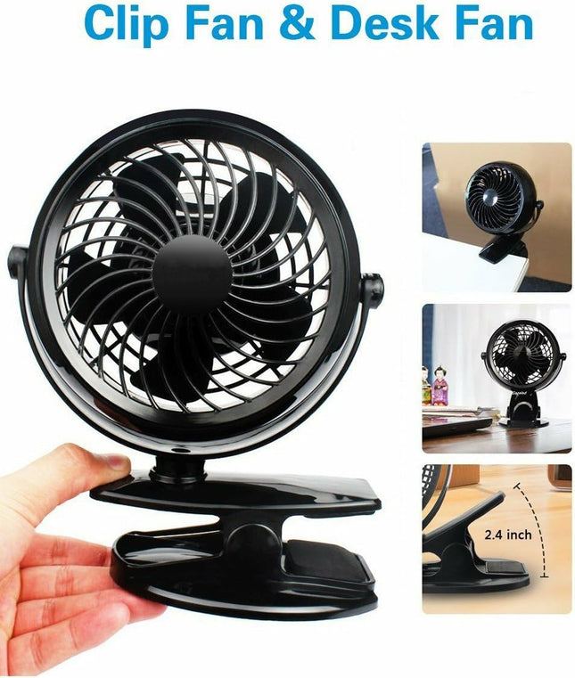 Gazeled Clip On Fan Battery Operated, 360° Rotation, With 8 Free Aa Batteries, Quiet Usb Or Battery Operated Fan, 5'' Portable