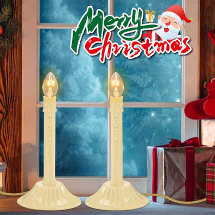 1 Light Christmas Window Candle,2 Pack Flameless Electric Christmas Candle Lights with 4 C7 Clear Bulbs(2 Spare), Plug in Electric Candles for Indoor Window Table Party Christmas Decorotions, Ivory