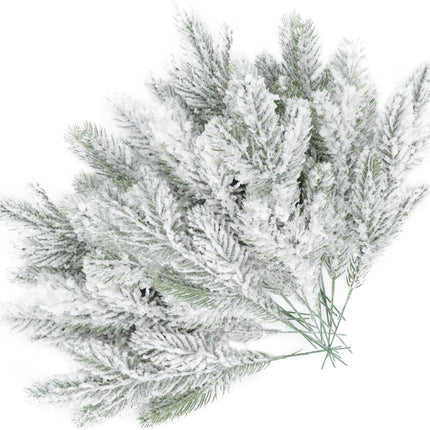 20PCS Frosted Artificial Pine Needles Branches 10.6 Inches Christmas Fake Snowy Pine Picks Twigs Winter Sprays Greenery Stems for Christmas Tree DIY Garlands Wreaths Crafts Home Holiday Decorations