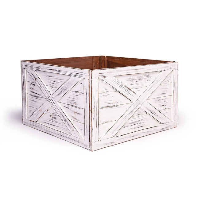 Wooden Tree Collar Box - Christmas Tree Box Stand Farmhouse Rustic Decor. Vintage Weathered Wood Decoration (Standard, Disstressed White)
