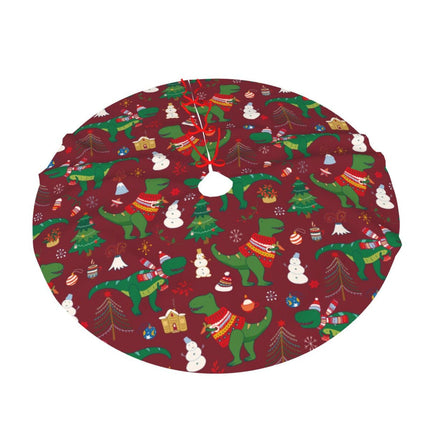 Red Christmas Tree Skirt 48" Cute Dinosaur Tree Mat for Christmas Xmas Festive Party Yard Decorations Indoor Outdoor Ornaments