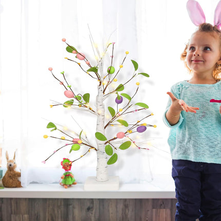 23in Easter Tree with Lights Pre-lit Easter Eggs Tree Tabletop Decor,Lighted Birch Tree Easter Tabletop Centerpieces Decorations,Artificial Easter Eggs Tree for Home Easter Spring Decoration