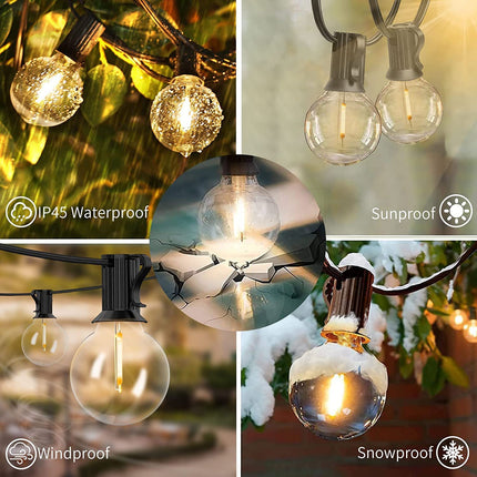 Svater Outdoor String Lights 200 FT, Patio Lights with 104 Shatterproof LED Bulbs, Commercial Grade Waterproof Plastic Hanging Lights for Bistro Backyard Cafe Market, Warm White 2700K (2 X 100 FT)