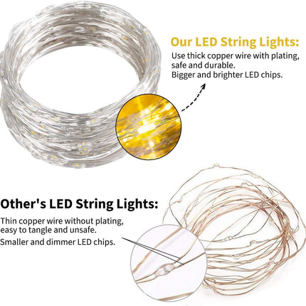 USB Fairy String Lights with Switch and Power Adapter, 66 Feet 200 Led Firefly Lights for Bedroom Wall Ceiling Christmas Tree Wreath Craft Wedding Party Decoration, Warm White