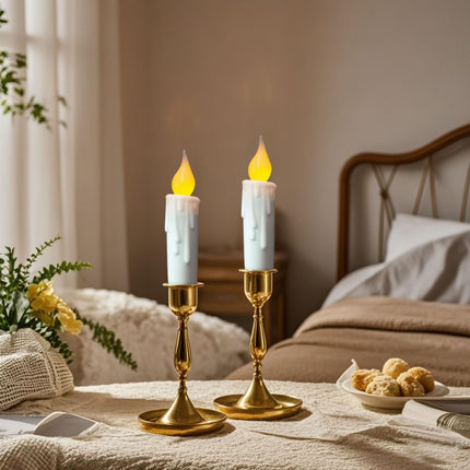 LINCOUNTRY. Short Battery Opererated Taper Candles Flickering Flame White Flameless Taper Candles with Timer Realistic Plastic LED Candlesticks, 4.65 Inch Home Christmas Halloween Wedding Decor, 6 pcs