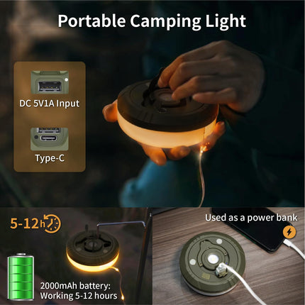 HAMLITE Camping String Lights,2 in 1 Outdoor Waterproof Portable Stowable String Light with 5 Lighting Modes(32.8Ft), USB Camping Lights, Rechargeable String Lights for Camping Yard Hiking,Christmas
