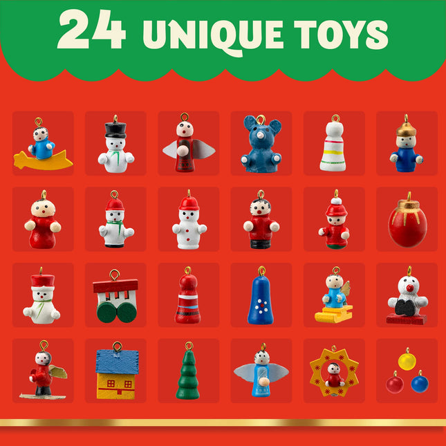 JOYIN Christmas 24 Days Countdown Advent Calendar with a Tabletop Wooden Christmas Tree and 28 Ornaments Snowman Santa Decorations for Boys, Girls and Kids Party Favors, Classroom Prizes, Xmas