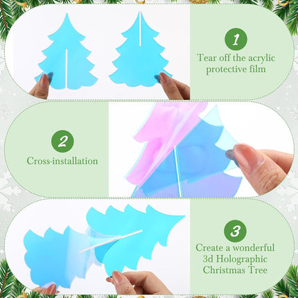 Amyhill 5 Set Holographic Christmas Tree Decor for Fireplace Mantel Iridescent 3D Christmas Tree for Window Shelves Table Centerpieces Modern Frozen Party Decor Winter Decor