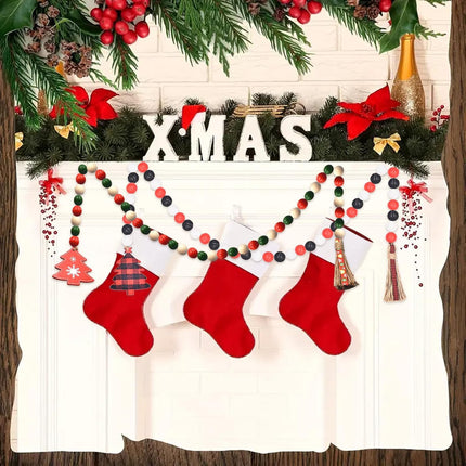 Wood Bead Garland for Christmas Tree, Christmas Wood Bead Garland Christmas Wooden Beads Garland Christmas Wood Garland Christmas Wood Bead Garland with Tassels Red and White Christmas Decor