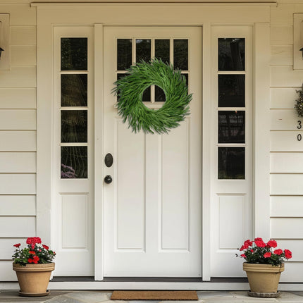 24 Inch Real Touch Norfolk Pine Wreath for Front Door, Green Wreaths Artificial Christmas Wreath for Wall Window Xmas Decoration