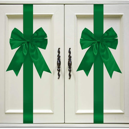 BBTO 6 Pieces Christmas Cabinet Festive Door Ribbons 8X 40 Inches Large Bow Christmas Wreath Bow Christmas Tree Bow Festival Wrapping Decorations for Fireplace Home Door Party Supplies(Green)