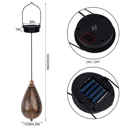MAG 2 Pack Solar Hanging Lights, Solar Powered Decorative Retro Lantern with Handle, Warm White LED Christmas Garden Boho Flower Lights, Metal Drop Shape Waterproof Outdoor Yard Tree Fence Patio