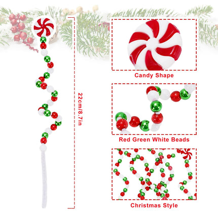 Whaline 36Pcs Christmas Curly Pick Candy Style Christmas Tree Picks Red White Green Xmas Tree Topper Ornament for Winter Holiday Home Office Party Decor, 8.7 Inch