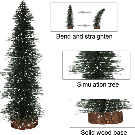 Goosacyon 4 Pcs Small Christmas Tree, Mini Sisal Snow Frost Trees with Wood Base Bottle Brush Trees for Crafts Tabletop Christmas Tree Set for Xmas Home Party Decoration