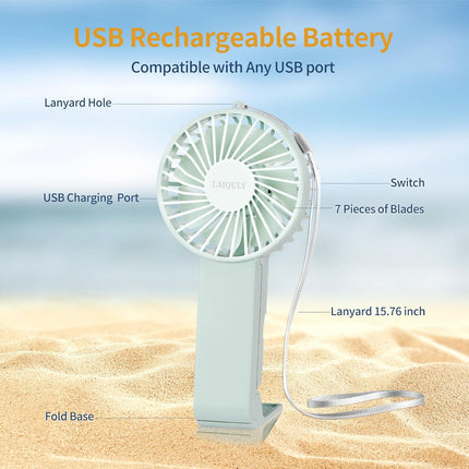 Handheld Fan Personal Portable Fan 3 Speed Adjustable Removable Lanyard Usb Recharging Battery Operated Small Desk Table Fan Make