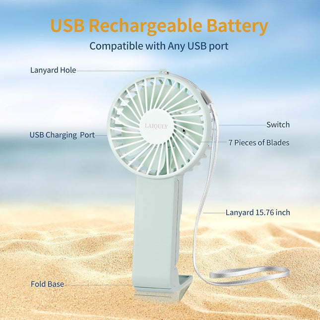Handheld Fan Personal Portable Fan 3 Speed Adjustable Removable Lanyard Usb Recharging Battery Operated Small Desk Table Fan Make