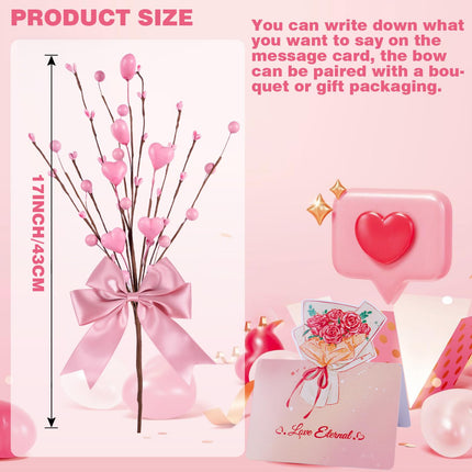 6 Pcs Valentine’s Day s, Artificial Berry Flower Stems with Pink Heart Shaped Berry Picks with Message Card for Valentine’s Day Chrismas Decor, Propose Wedding Anniversary Decorations