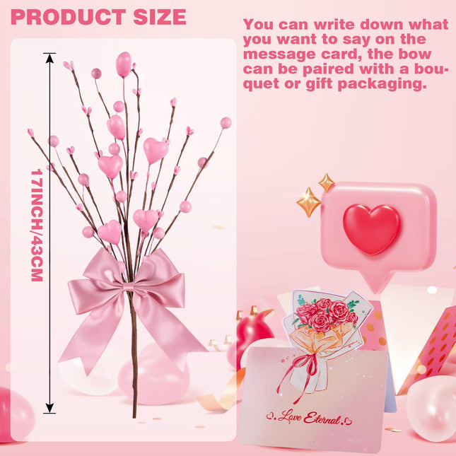 6 Pcs Valentine’s Day s, Artificial Berry Flower Stems with Pink Heart Shaped Berry Picks with Message Card for Valentine’s Day Chrismas Decor, Propose Wedding Anniversary Decorations