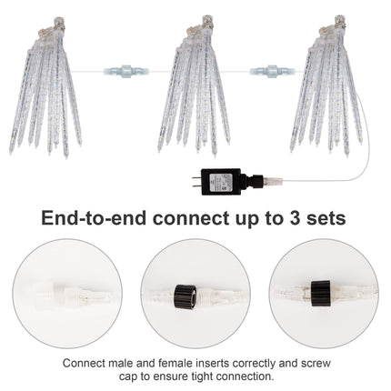 WATERGLIDE Meteor Shower Lights, 12" Outdoor Icicle Christmas Lights 8 Icicles 192 SMD LED Crystal Ice Falling Lights, Connectable Raindrop Iciclelight, Xmas Winter Party Tree Holiday Decor, White
