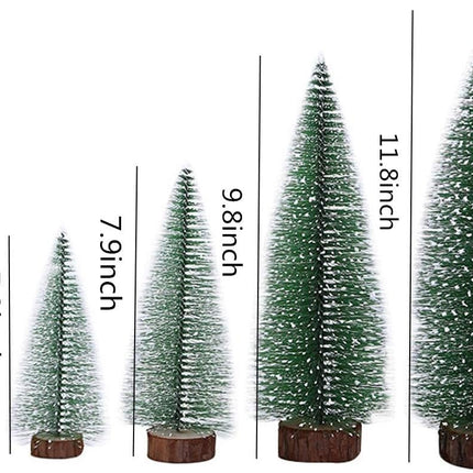 5 PCS Christmas Trees Desktop Miniature Pine Tree Artificial Mini Christmas Sisal Snow Frost Trees with Wooden Bases Plastic Winter Snow Ornaments Tabletop Trees for Christmas Party Home Decor