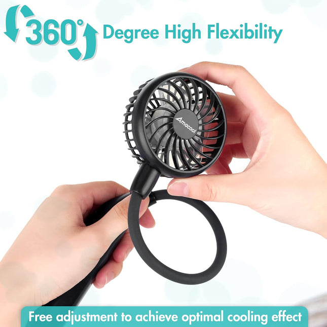 Amacool Neck Fan Battery Operated Neckband Fan HandFree Wearable Personal Fan For Hot Flashes Home Office Travel Outdoor Sports