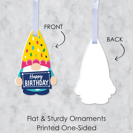 Big Dot of Happiness Gnome Birthday - Happy Birthday Decorations - Tree Ornaments - Set of 12