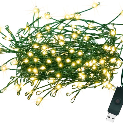 USB Fairy Lights Plug in, Outdoor Twinkle Firecracker String Lights with Timer and 8 Modes, 10ft 100 LED Waterproof Cluster Lights for Indoor Christmas Wreath Party Wedding Decoration, Warm White