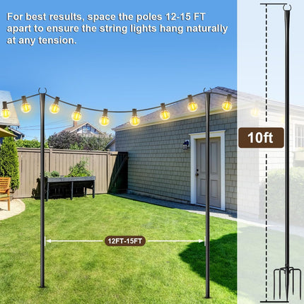 2 Pack String Light Poles for Outside, Metal Christmas Lights Hanger Pole Outdoor with Fork, Lighting Hanging Pole for Patio Garden Backyard Yard Camping Party