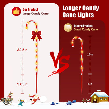 Christmas Solar Candy Cane Pathway Lights, 12Pcs 120 LED 40" Christmas Lights Outdoor Decorations with Red Bow Waterproof, 8 Modes Timer Remote Christmas Walkway Lights for Xmas Yard Lawn Patio Decor