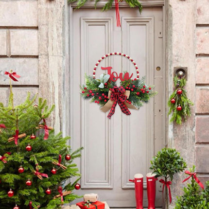 Tempus 16” Christmas Wreaths for Front Door Wooden Beads Welcome Decoration Wreath with Pine Needles Berries Bow Farmhouse Welcome Sign for Home,Farmhouse, Holiday Party, Interior Decoration