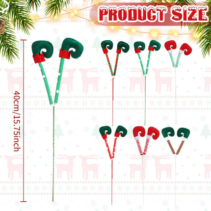 Poen 12 Pcs Christmas Elf Legs Picks 15.75 Inch Elf Feet Tree Ornaments with Fixed Wire Elf Legs Christmas Tree Decoration Striped Plush Stuffed Elf Legs Tree Topper Xmas Holiday Red Green White