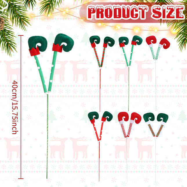 Poen 12 Pcs Christmas Elf Legs Picks 15.75 Inch Elf Feet Tree Ornaments with Fixed Wire Elf Legs Christmas Tree Decoration Striped Plush Stuffed Elf Legs Tree Topper Xmas Holiday Red Green White