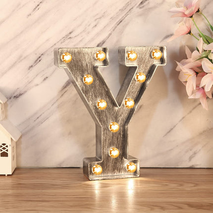 Brushed silver gray LED letters Lights Light Up letters Sign for Night Light Wedding/Birthday Party Battery Powered Christmas Lamp Home Bar Decoration -Y