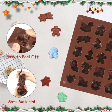 2pcs Christmas Silicone Molds Fondant Chocolate Christmas Molds Silicone Ornament for Christmas Tree Santa Claus Gingerbread Cane, Candy Molds Resin, Ice Cube, Soap, Cake Topper