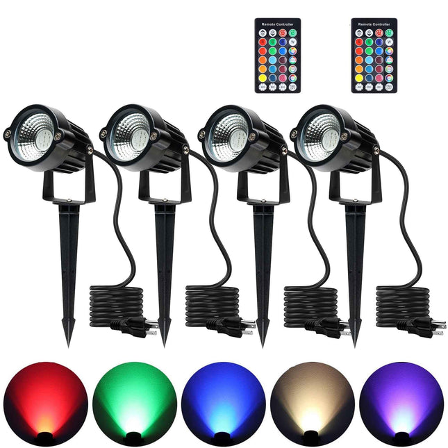 Halloween Spot lights Outdoor, 5W AC 120V RGB Colored Landscape Lights with Remote, LED landscape Lighting Waterproof Outdoor Spot Lights for Dance Party Yard Lawn Path Tree Garden Decor (4 packs)