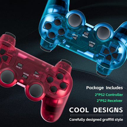 Wireless Controller for PS2 Play station 2 Dual Vibration 2 - ClearBlue and ClearPurple