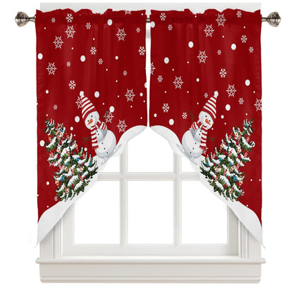 Christmas Swag Curtain Valance for Windows,Xmas Cute Snowman and Christmas Tree Window Treatments Short Swag Topper for Kitchen Windows Bathroom Bedroom,28 x 36 Inch