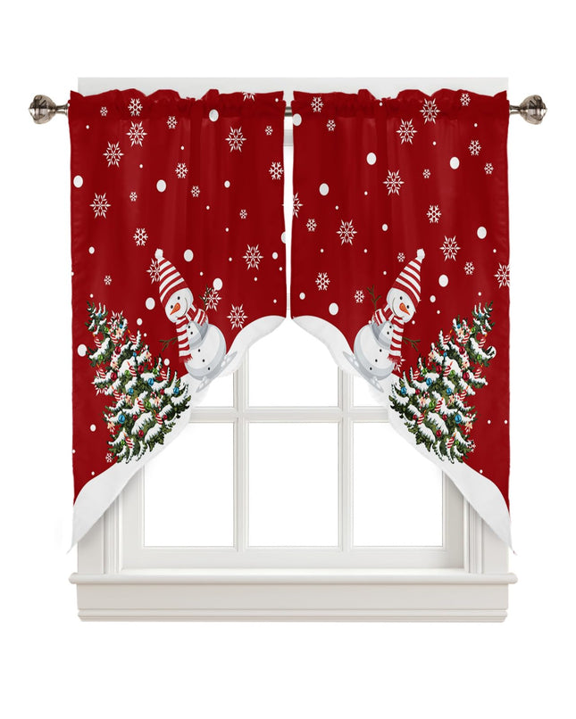 Christmas Swag Curtain Valance for Windows,Xmas Cute Snowman and Christmas Tree Window Treatments Short Swag Topper for Kitchen Windows Bathroom Bedroom,28 x 36 Inch