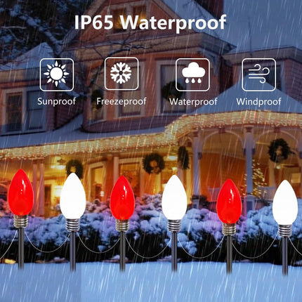 12-Pack Jumbo C9 Red White Solar Christmas Lights, d 12LED Outdoor Christmas Decorations, Solar Powered Lights Waterproof for Outside Xmas Path Garden Yard and Patio Decoration (Red and White)
