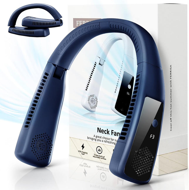 Ferrisa Portable Neck Fan Freedom Personal Neck CoolerPortable 3Speed Neck Fan, HandsFree Wearable Design, Lightweight, Cordless