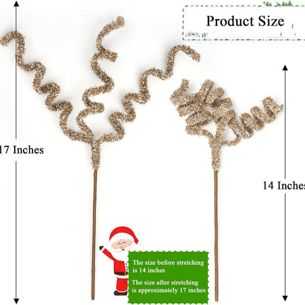 Christmas Tree Picks Curly Sprays 17 inches Set of 6 Champagne Gold Xmas Tree Topper Christmas Ornaments Decorations