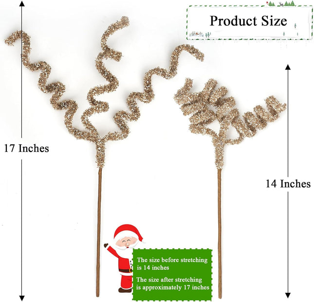 Christmas Tree Picks Curly Sprays 17 inches Set of 6 Champagne Gold Xmas Tree Topper Christmas Ornaments Decorations