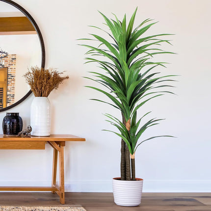 Artificial Dracaena Tree 6ft-Tall Fake Plant with Black Planter-Faux Plants Indoor Tall Housewarming ,Tropical Yucca Silk Tree for Home Office Living Room Decor Indoor