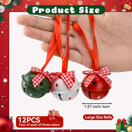 12Pcs Christmas Jingle Bells 1.57inch/4cm Craft Bells Christmas Bells for Christmas Party Xmas Tree Wreath Ornaments Holiday DIY Decorations