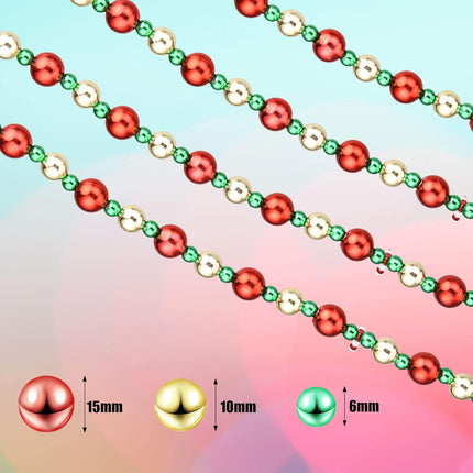 15 Feet Christmas Candy Bead Garland Red Green Gold Beaded Garland Red Balls and Stripe Candy Christmas Garland for Christmas Tree Ornament Candy Cane